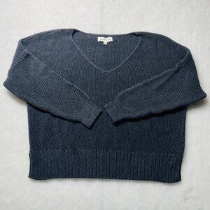 Lucky Brand Womens Black Drop Shoulder V-Neck Knit Pullover Sweater Size XL